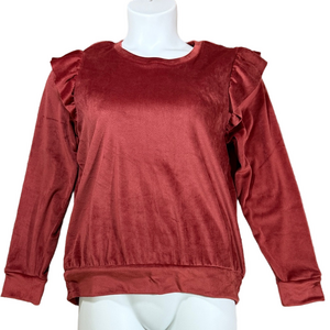 LC Lauren Cinnamon Rust Puff Ruffle Sleeves Velvety Sweatshirt SKU1409